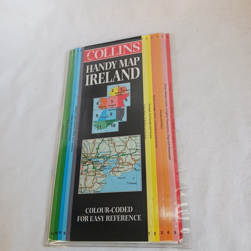 Collins Handy Map Ireland 1998 Vintage Color Coded